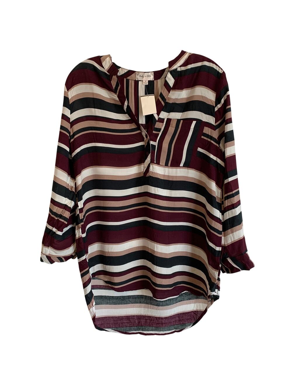 NWT Bailey & Chloe Womens Medium Striped Tunic 3/4 Sleeve Scoop Hem Flowy